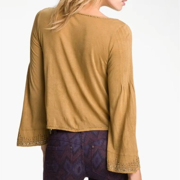 Free People beaded bell sleeve top black XS small - Picture 13 of 14
